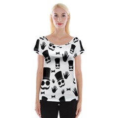 Gentlemen - Black And White Women s Cap Sleeve Top by Valentinaart