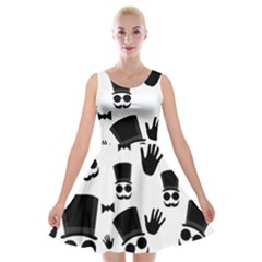 Gentlemen - Black And White Velvet Skater Dress by Valentinaart