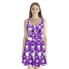 Gentleman Pattern - Purple And White Split Back Mini Dress  by Valentinaart