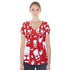 Gentlemen - Red And White Pattern Short Sleeve Front Detail Top by Valentinaart