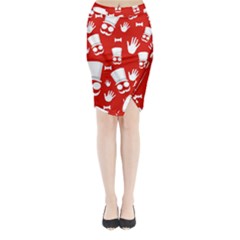 Gentlemen - Red And White Pattern Midi Wrap Pencil Skirt by Valentinaart