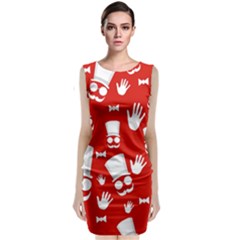 Gentlemen - Red And White Pattern Sleeveless Velvet Midi Dress by Valentinaart