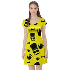 Gentlemen - Yellow Pattern Short Sleeve Skater Dress by Valentinaart