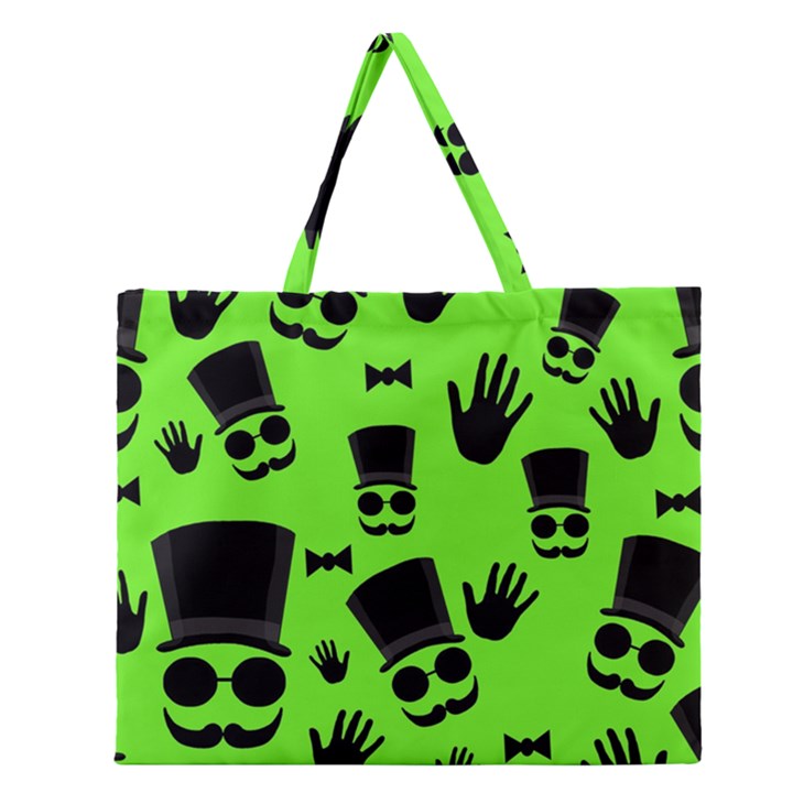 Gentleman - green pattern Zipper Large Tote Bag