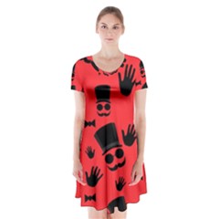 Gentlemen - Red Short Sleeve V-neck Flare Dress by Valentinaart