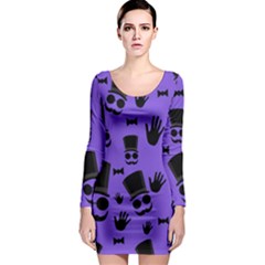 Gentleman Purple Pattern Long Sleeve Bodycon Dress by Valentinaart