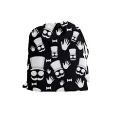 Gentleman - Black And White Pattern Drawstring Pouches (large)  by Valentinaart