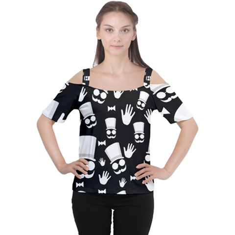 Gentleman - Black And White Pattern Women s Cutout Shoulder Tee by Valentinaart