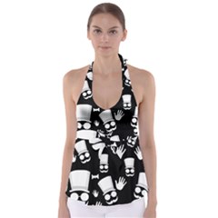 Gentleman - Black And White Pattern Babydoll Tankini Top by Valentinaart