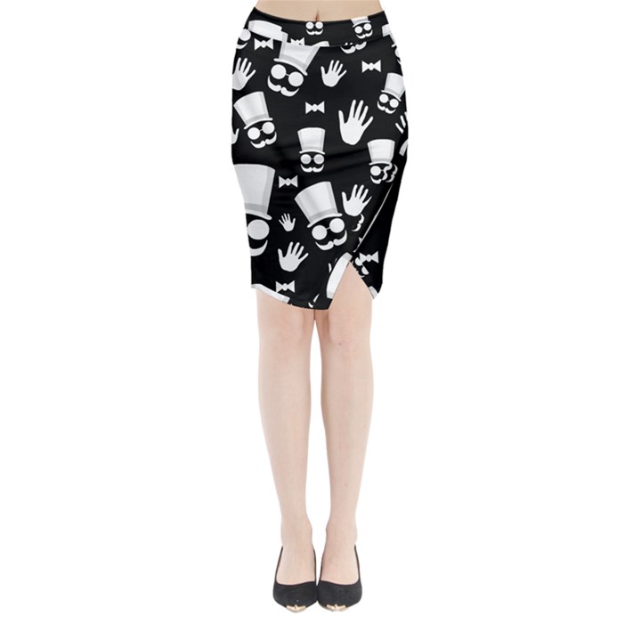 Gentleman - black and white pattern Midi Wrap Pencil Skirt