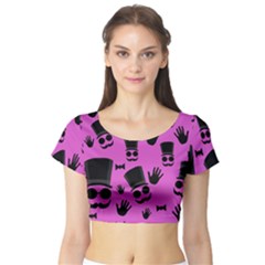 Gentleman - Magenta Pattern Short Sleeve Crop Top (tight Fit) by Valentinaart