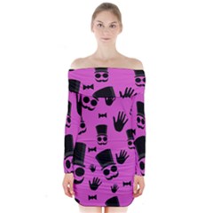 Gentleman - Magenta Pattern Long Sleeve Off Shoulder Dress by Valentinaart