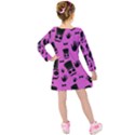 Gentleman - magenta pattern Kids  Long Sleeve Velvet Dress View2