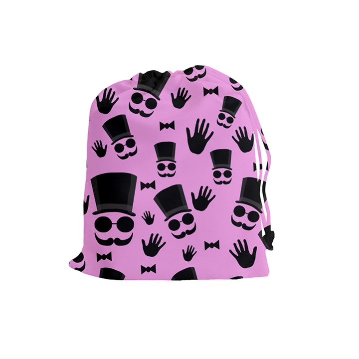 Gentleman - pink pattern Drawstring Pouches (Large) 