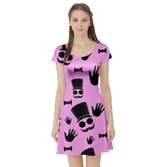 Gentleman - Pink Pattern Short Sleeve Skater Dress by Valentinaart