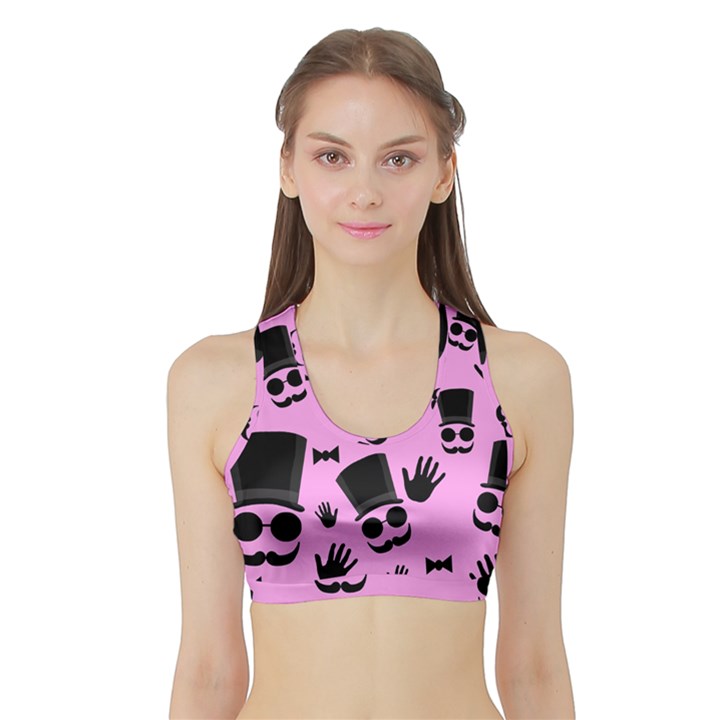 Gentleman - pink pattern Sports Bra with Border