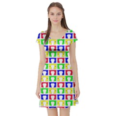 Colorful Curtains Seamless Pattern Short Sleeve Skater Dress by Amaryn4rt