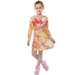 Monotype Art Pattern Leaves Colored Autumn Kids  Long Sleeve Velvet Dress by Amaryn4rt