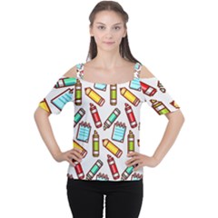 Seamless Pixel Art Pattern Women s Cutout Shoulder Tee