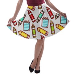 Seamless Pixel Art Pattern A-line Skater Skirt