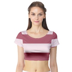 Mocha White Horizontal Stripes Short Sleeve Crop Top (tight Fit)