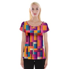 Abstract Background Geometry Blocks Women s Cap Sleeve Top