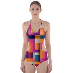 Abstract Background Geometry Blocks Cut-out One Piece Swimsuit