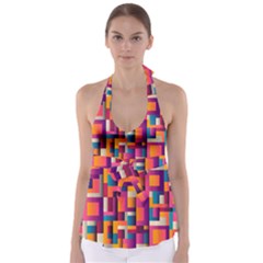 Abstract Background Geometry Blocks Babydoll Tankini Top