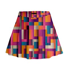 Abstract Background Geometry Blocks Mini Flare Skirt