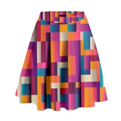 Abstract Background Geometry Blocks High Waist Skirt