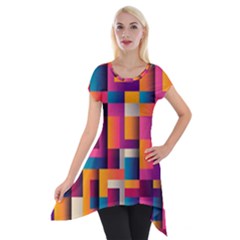 Abstract Background Geometry Blocks Short Sleeve Side Drop Tunic by Amaryn4rt