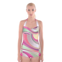 Abstract Colorful Background Wavy Boyleg Halter Swimsuit  by Amaryn4rt