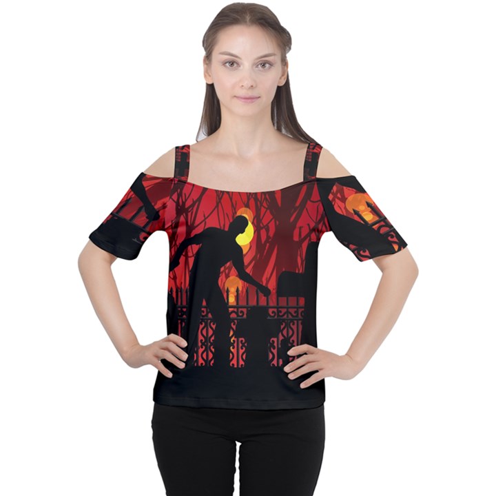 Horror Zombie Ghosts Creepy Women s Cutout Shoulder Tee