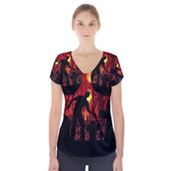 Horror Zombie Ghosts Creepy Short Sleeve Front Detail Top by Amaryn4rt