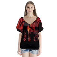 Horror Zombie Ghosts Creepy Flutter Sleeve Top by Amaryn4rt