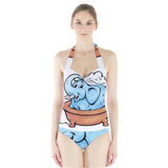 Elephant Bad Shower Halter Swimsuit by Amaryn4rt