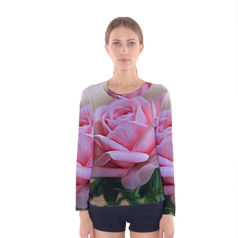 Rose Pink Flowers Pink Saturday Women s Long Sleeve Tee by Amaryn4rt