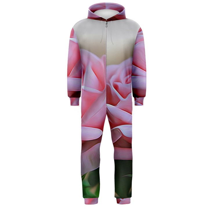 Rose Pink Flowers Pink Saturday Hooded Jumpsuit (Men) 