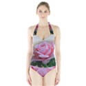 Rose Pink Flowers Pink Saturday Halter Swimsuit View1