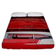 Classic Car Chevy Bel Air Dodge Red White Vintage Photography Fitted Sheet (king Size) by yoursparklingshop