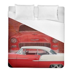 Classic Car Chevy Bel Air Dodge Red White Vintage Photography Duvet Cover (full/ Double Size) by yoursparklingshop