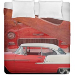 Classic Car Chevy Bel Air Dodge Red White Vintage Photography Duvet Cover Double Side (king Size) by yoursparklingshop