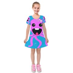 Bubble Octopus Copy Kids  Short Sleeve Velvet Dress