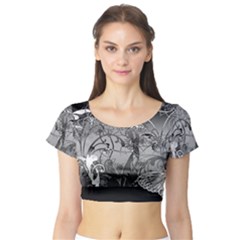 Kringel Circle Flowers Butterfly Short Sleeve Crop Top (tight Fit) by Amaryn4rt