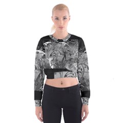 Kringel Circle Flowers Butterfly Women s Cropped Sweatshirt by Amaryn4rt