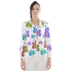 Colorful, Cartoon Style Butterflies Wind Breaker (women) by Valentinaart