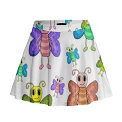 Colorful, Cartoon Style Butterflies Mini Flare Skirt by Valentinaart