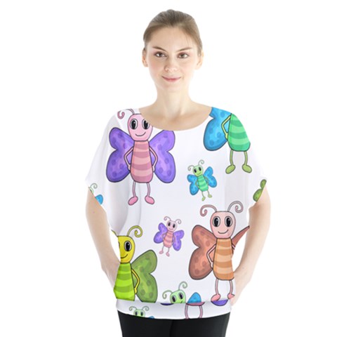 Colorful, Cartoon Style Butterflies Blouse by Valentinaart