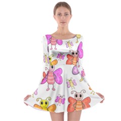 Cute Butterflies Pattern Long Sleeve Skater Dress by Valentinaart