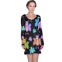 Cartoon Style Butterflies Long Sleeve Nightdress by Valentinaart